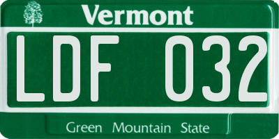 VT license plate LDF032