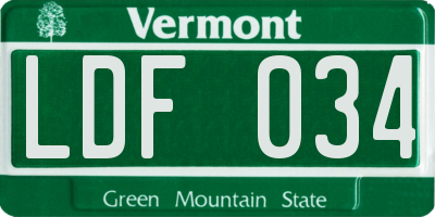 VT license plate LDF034