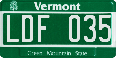 VT license plate LDF035