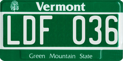VT license plate LDF036