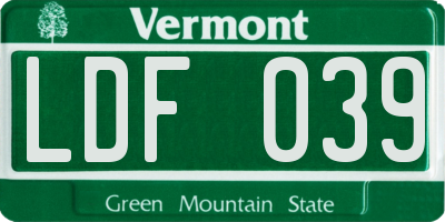 VT license plate LDF039