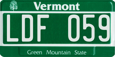 VT license plate LDF059