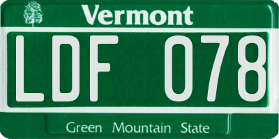 VT license plate LDF078