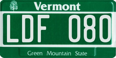 VT license plate LDF080