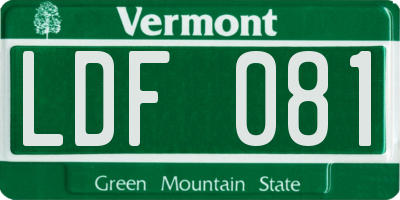 VT license plate LDF081
