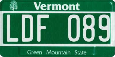 VT license plate LDF089