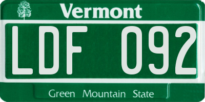 VT license plate LDF092