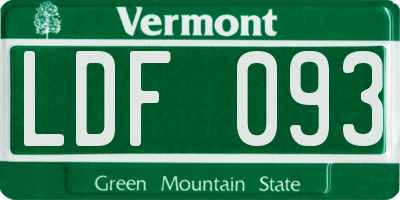 VT license plate LDF093