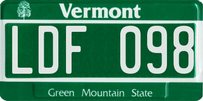 VT license plate LDF098