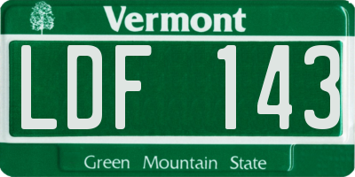 VT license plate LDF143