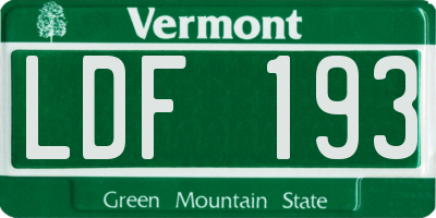VT license plate LDF193