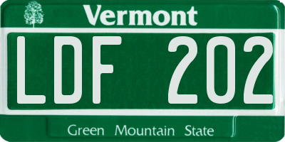 VT license plate LDF202