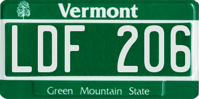 VT license plate LDF206