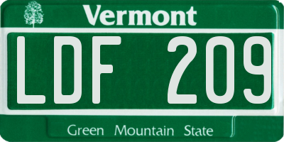 VT license plate LDF209