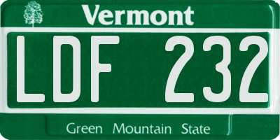 VT license plate LDF232