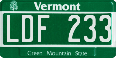 VT license plate LDF233