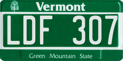VT license plate LDF307