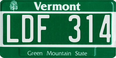 VT license plate LDF314