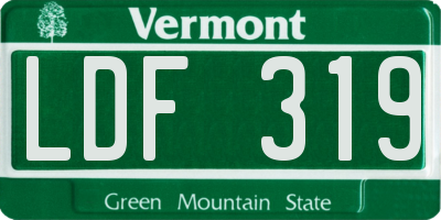 VT license plate LDF319