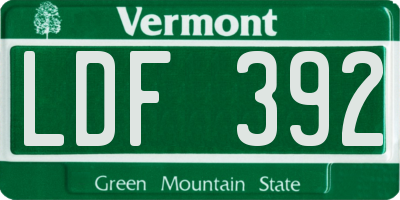 VT license plate LDF392