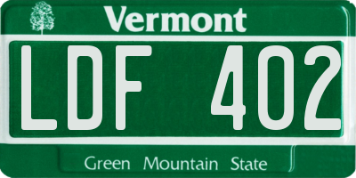 VT license plate LDF402