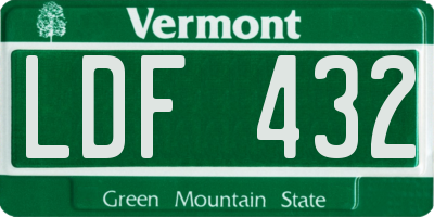 VT license plate LDF432