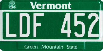 VT license plate LDF452