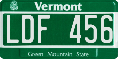 VT license plate LDF456