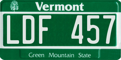 VT license plate LDF457