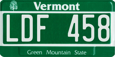 VT license plate LDF458