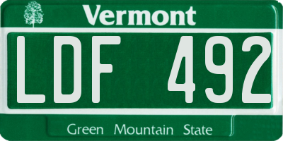VT license plate LDF492