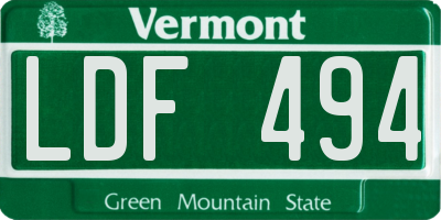 VT license plate LDF494