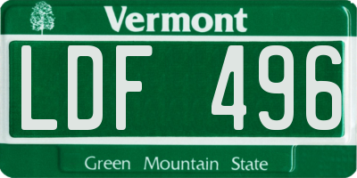 VT license plate LDF496