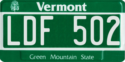 VT license plate LDF502