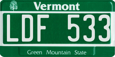 VT license plate LDF533