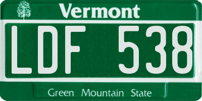 VT license plate LDF538