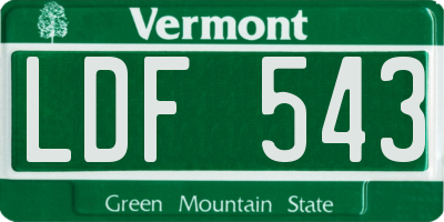 VT license plate LDF543