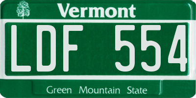 VT license plate LDF554
