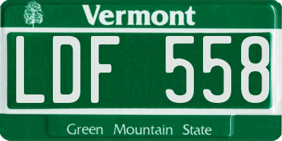 VT license plate LDF558
