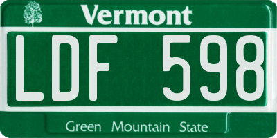 VT license plate LDF598
