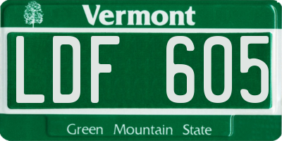 VT license plate LDF605