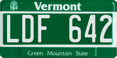 VT license plate LDF642