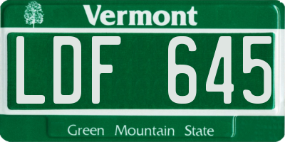 VT license plate LDF645