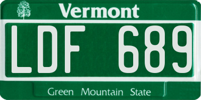 VT license plate LDF689
