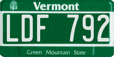 VT license plate LDF792
