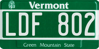 VT license plate LDF802
