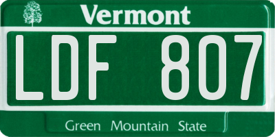 VT license plate LDF807