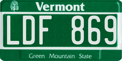 VT license plate LDF869