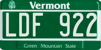 VT license plate LDF922