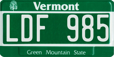VT license plate LDF985